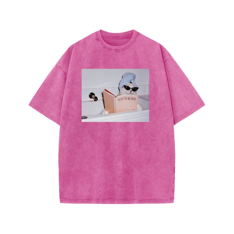 Unisex 100% Cotton How To Be Rich Print Acid Washed T-shirt - Pink - US20-22(3XL) - image 7