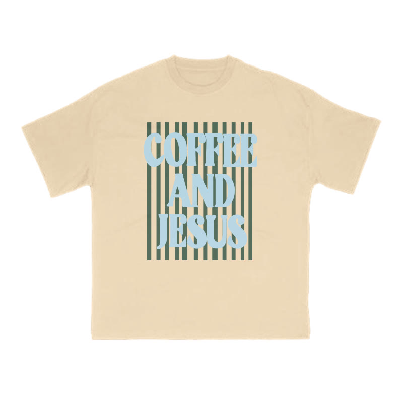 Unisex 100% Cotton Coffee And Jesus Print T-shirt - Apricot - US16-18(2XL) - image 8