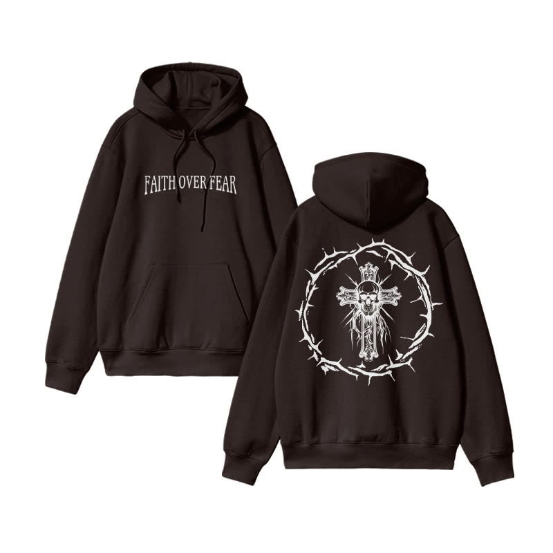 Unisex 100% Cotton Faith Over Fear  Design Print Hoodie - Coffee - US16-18(2XL) - image 3