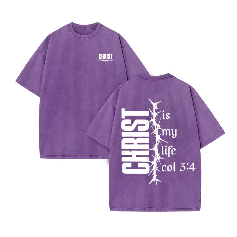 Unisex 100% Cotton Christ Is My Life Print Acid Washed T-shirt - Purple - US20-22(3XL) - image 9
