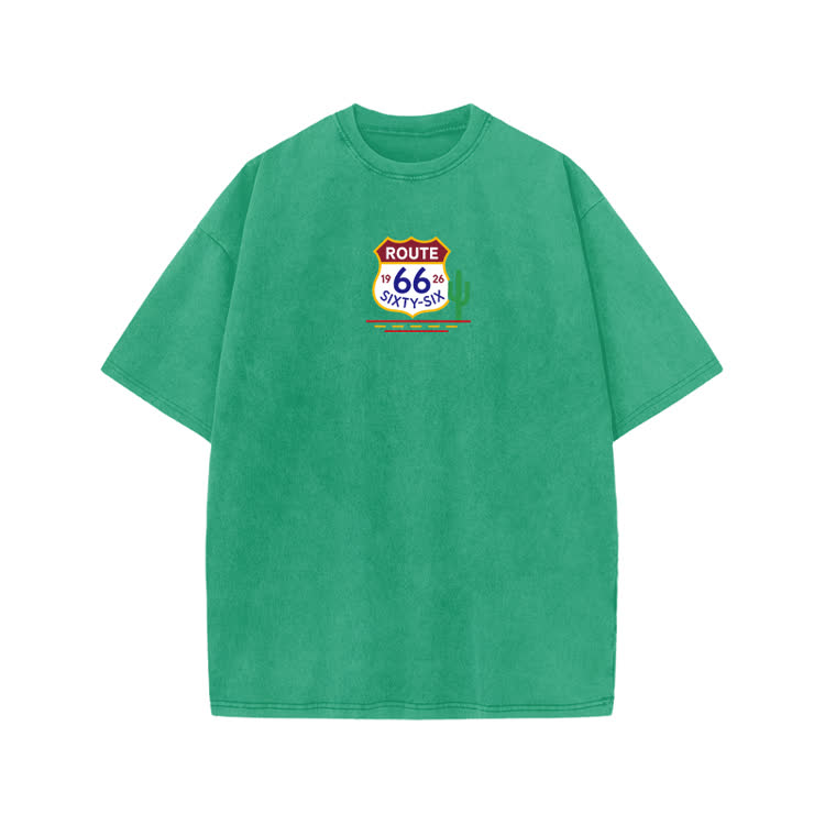 Vintage Route 66 Cactus Graphic Print Acid Washed T-shirt - Green - US20-22(3XL) - image 6