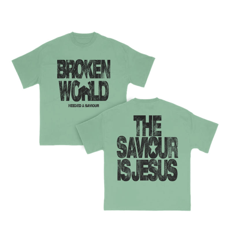 Unisex Broken World Needed A Saviour Print T-shirt - Green - US16-18(2XL) - image 9