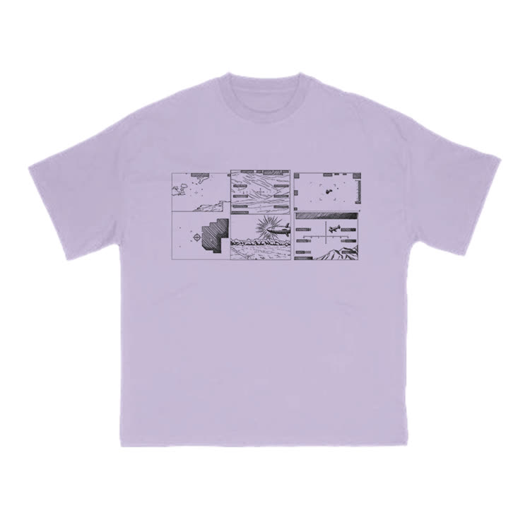 Casual Graphic Panel Print Crew Neck T Shirt - Purple - US16-18(2XL) - image 5