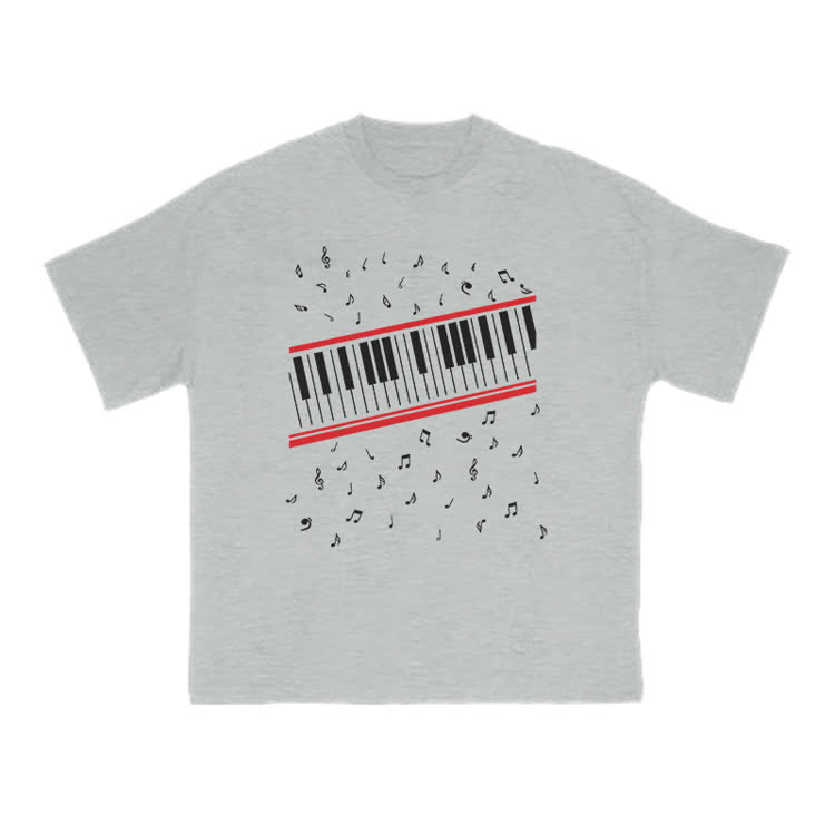 Lovely Piano Musical Note Print T-shirt - Grey - US16-18(2XL) - image 3
