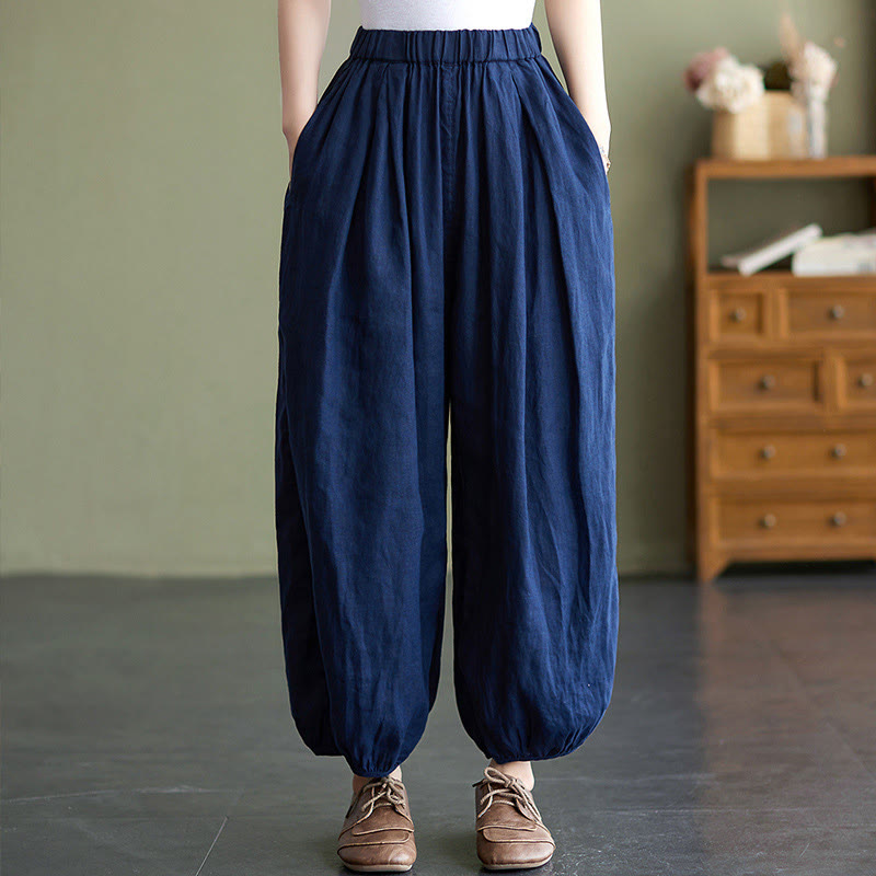 Casual Simple Solid Color Women's Pants - Navy Blue - One Size - image 4