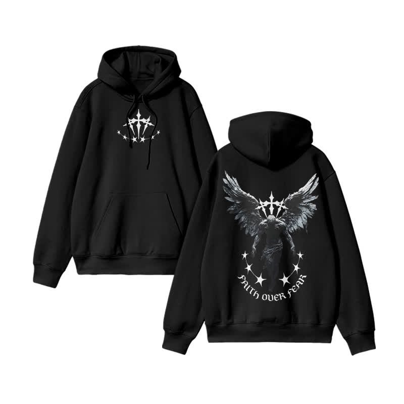 Unisex 100% Cotton Faith Over Fear Design Print Hoodie - Black - US16-18(2XL) - image 3