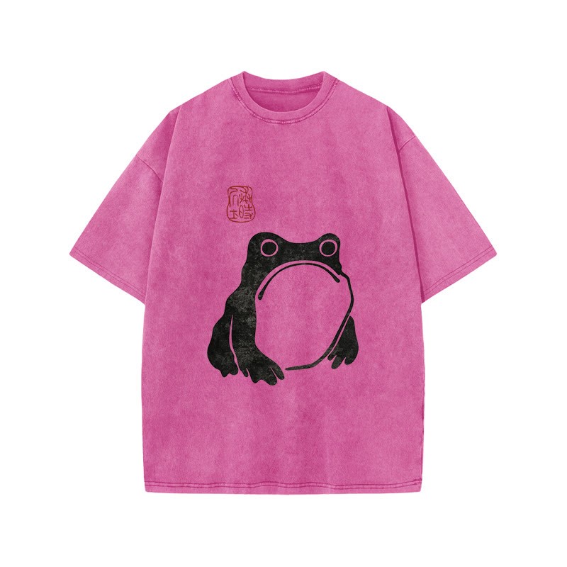 Unisex 100% Cotton Matsumoto Hoji Woodblock Print Frog Art Acid Washed T-shirt
