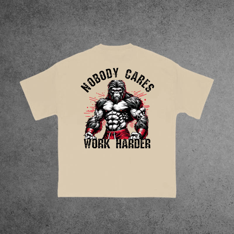 Gym 100% Cotton Nobody Cares Work Harder Print T-shirt - Apricot - US16-18(2XL) - image 7