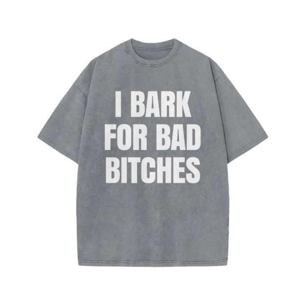 I BARK FOR BAD BITCHES print Acid Washed T-shirt - Grey - US20-22(3XL) - image 4