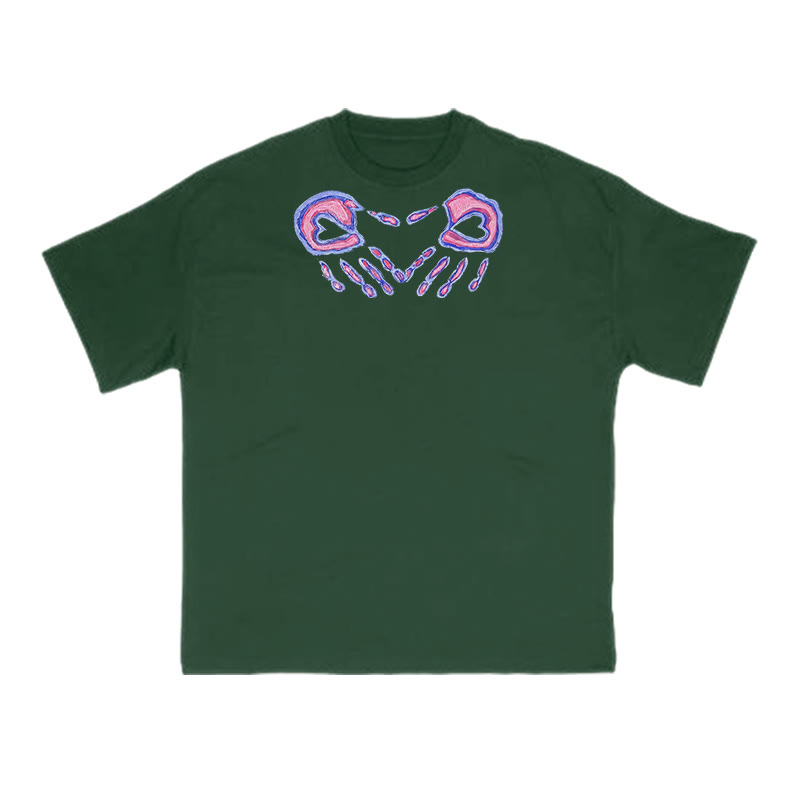 Gradient Fingers Forming A Heart Print T-shirt - Green - US16-18(2XL) - image 9