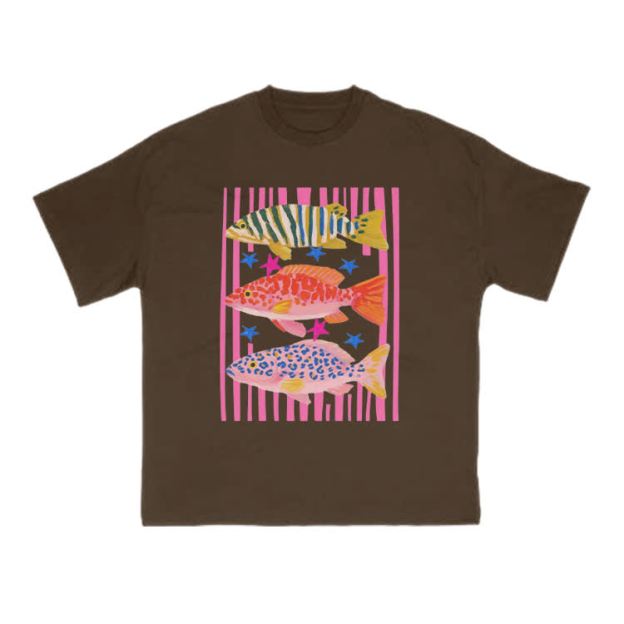 Playful Tropical Fish Graphic Crew Neck T Shirt - Coffee - US16-18(2XL) - image 13