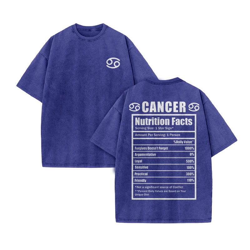Cancer Nutrition Facts Print Acid Washed T-shirt - Blue - US20-22(3XL) - image 9