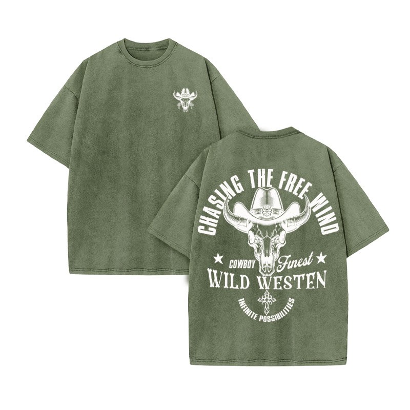 Unisex 100% Cotton COWBOY FUNEST Western Style Print Acid Washed T-shirt