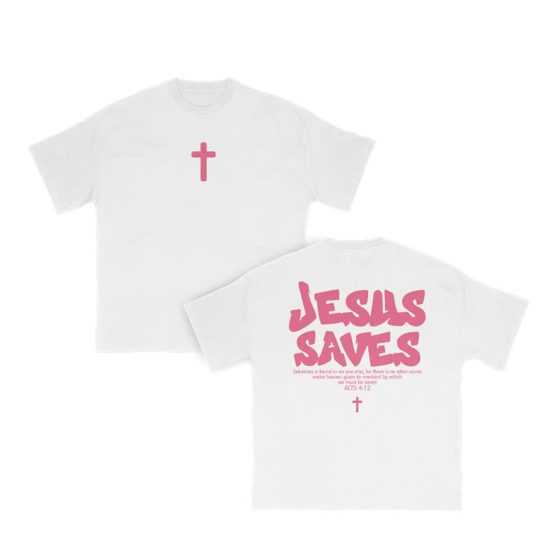 Unisex Jesus Saves Cross Print T-shirt - White - US16-18(2XL) - image 3