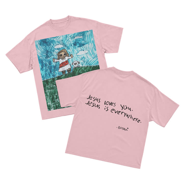 Vintage Inspired Childlike Art Graphic T-Shirt - Pink - US16-18(2XL) - image 11