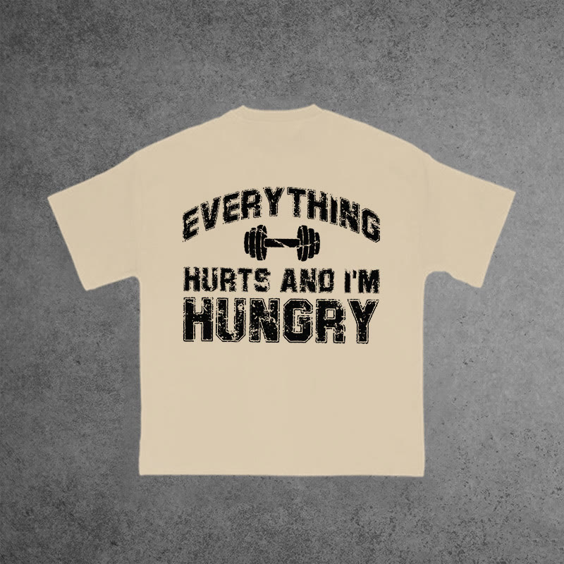 Gym 100% Cotton Everything Hurts And I'm Hungry Print T-shirt - Apricot - US16-18(2XL) - image 6