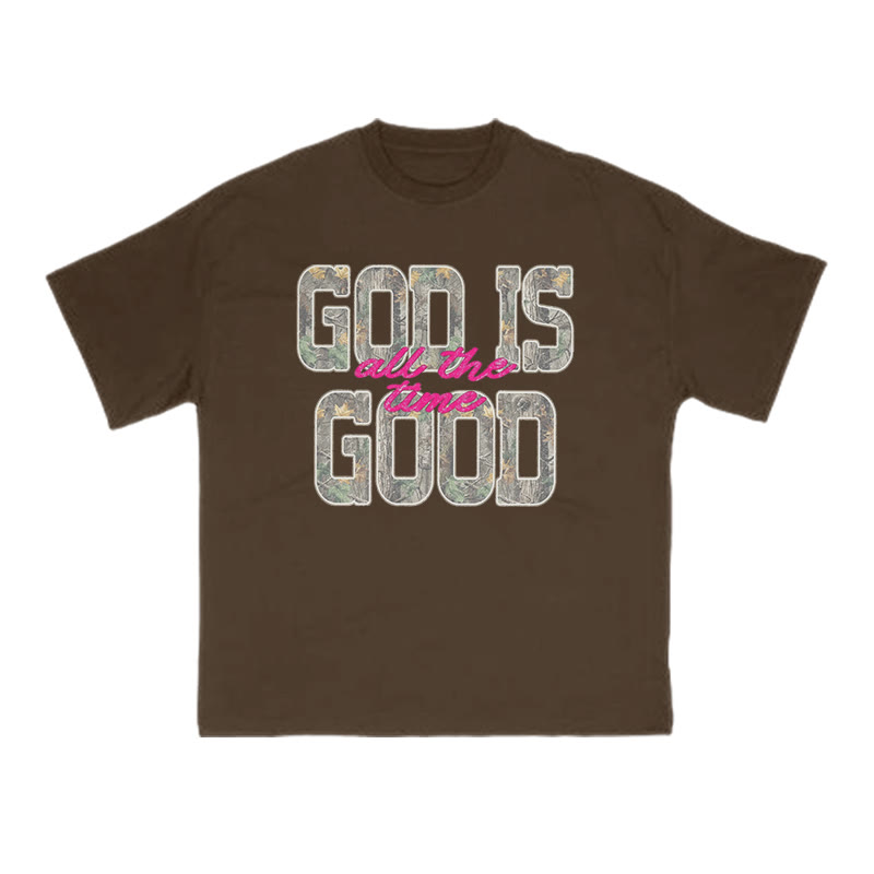 God Is Good All The Time Camouflage Print T-shirt - Coffee - US16-18(2XL) - image 6
