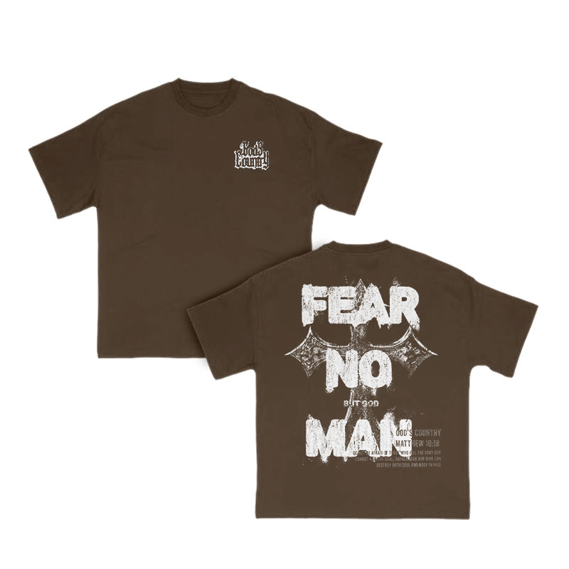Fear No Man But God Print T-shirt - Coffee - US16-18(2XL) - image 7