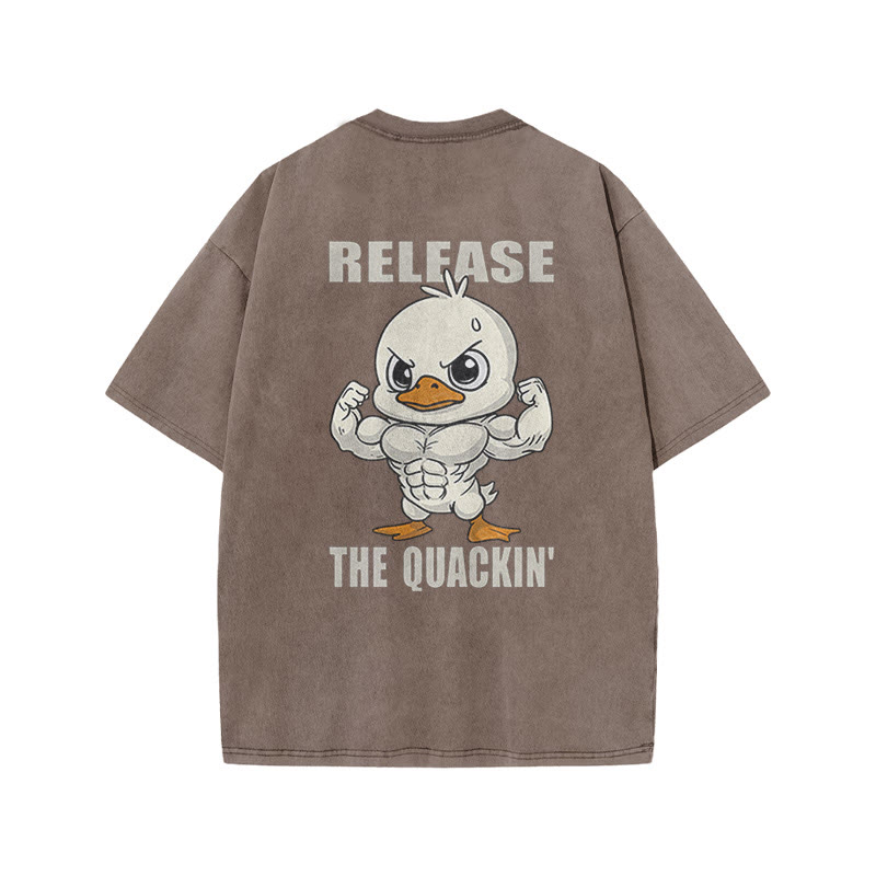 100% Cotton Release The Quackin' Gym Print Acid Washed T-shirt - Coffee - US20-22(3XL) - image 5