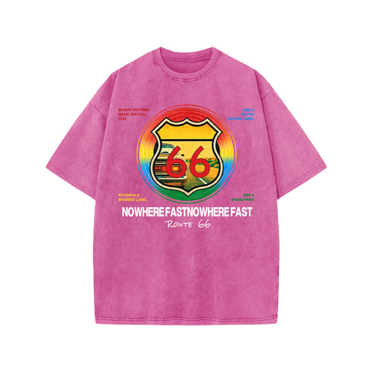 Vintage Street Route 66 Nowhere Fast Print Acid Washed T-shirt - Pink - US20-22(3XL) - image 4