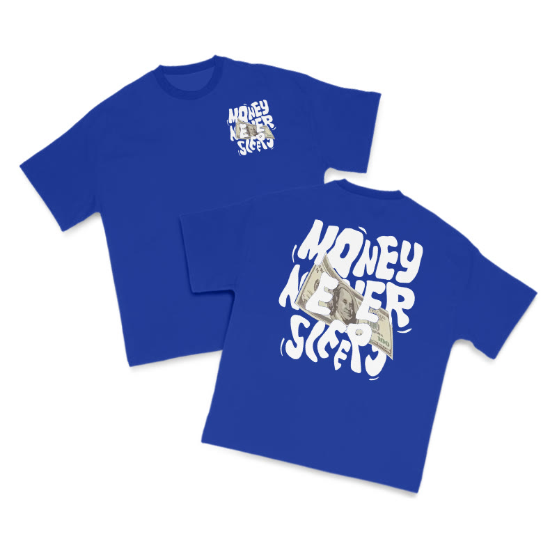 Money Never Sleeps Print T-shirt - Blue - US16-18(2XL) - image 7