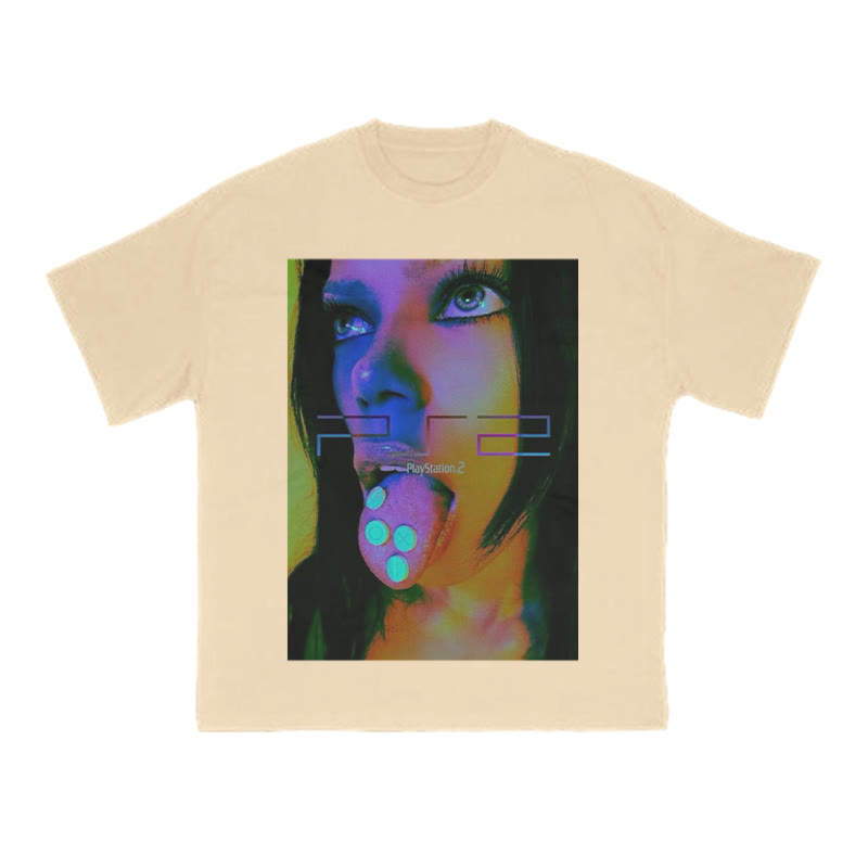 Vaporwave Y2K Print T-shirt - Apricot - US16-18(2XL) - image 5