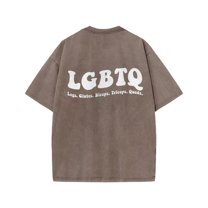 100% Cotton LGBTQ Gym Print Acid Washed T-shirt - Coffee - US20-22(3XL) - image 5