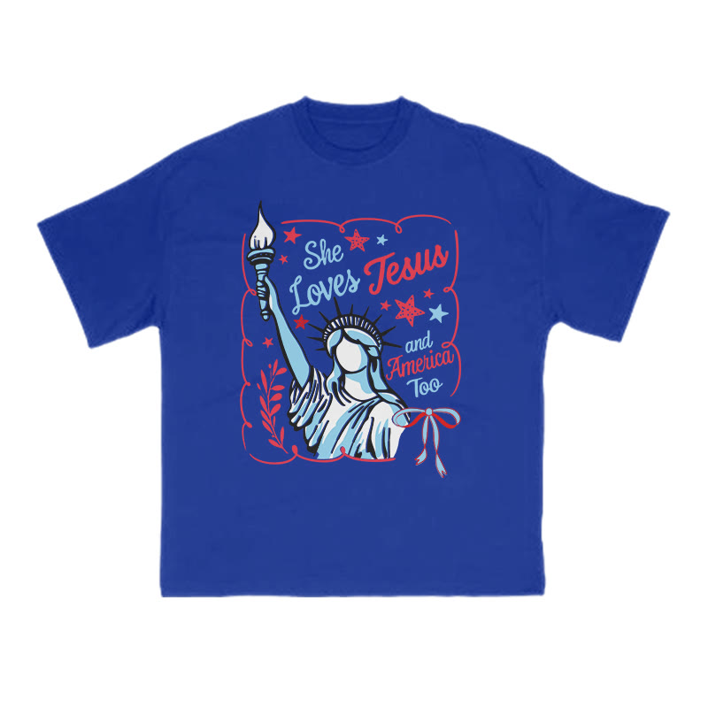 She Loves Jesus Print T-shirt - Blue - US16-18(2XL) - image 11