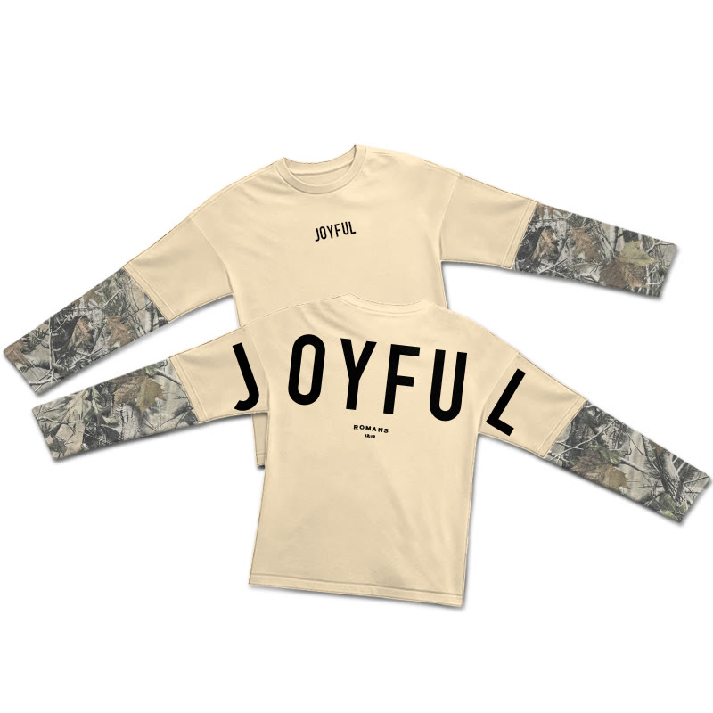 Joyful Romans 12:12 Dead Leaves Camouflage Patchwork Print Layered-style T-shirt  - Apricot - 5XL - image 5