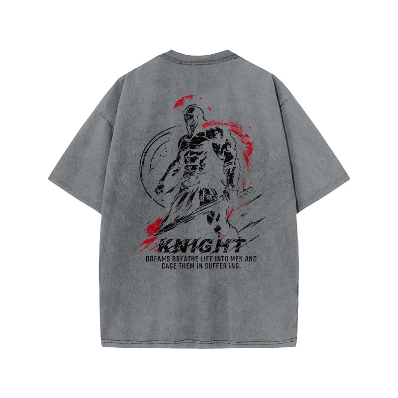 100% Cotton KNIGHT Gym Print Acid Washed T-shirt - Grey - US20-22(3XL) - image 4