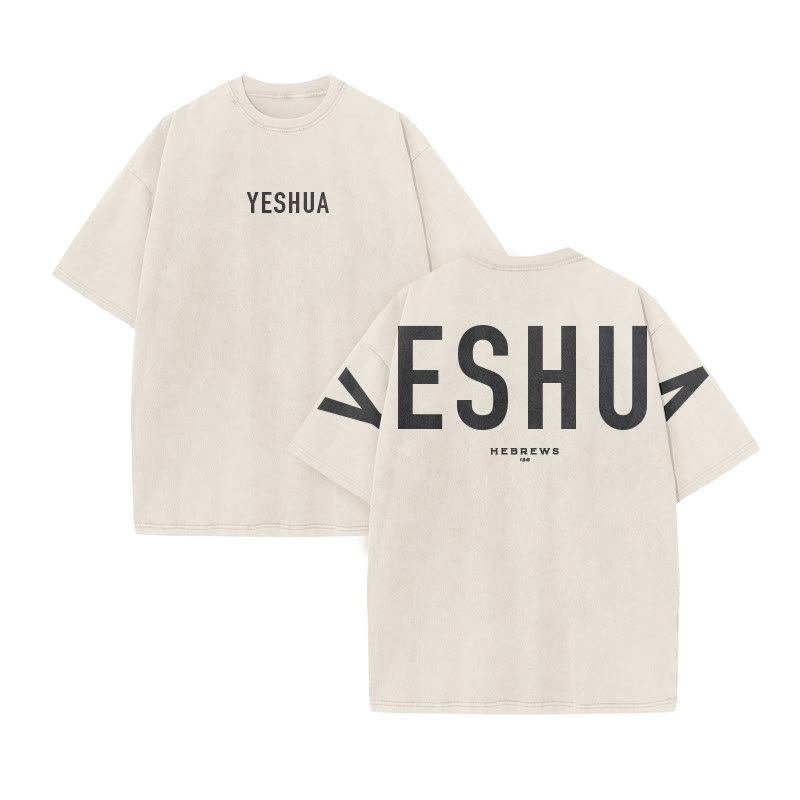 Yeshua Hebrews 13:8 Print Acid Washed T-shirt - Beige - US20-22(3XL) - image 3