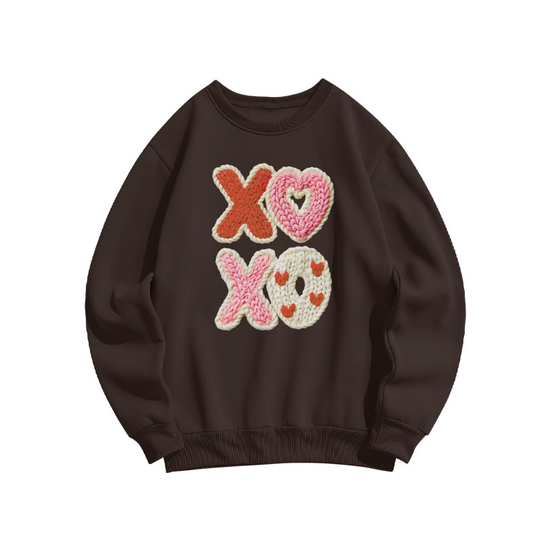 Xoxo Fake Knit-textured Valentine's Day Print Sweatshirt - Coffee - US16-18(2XL) - image 6