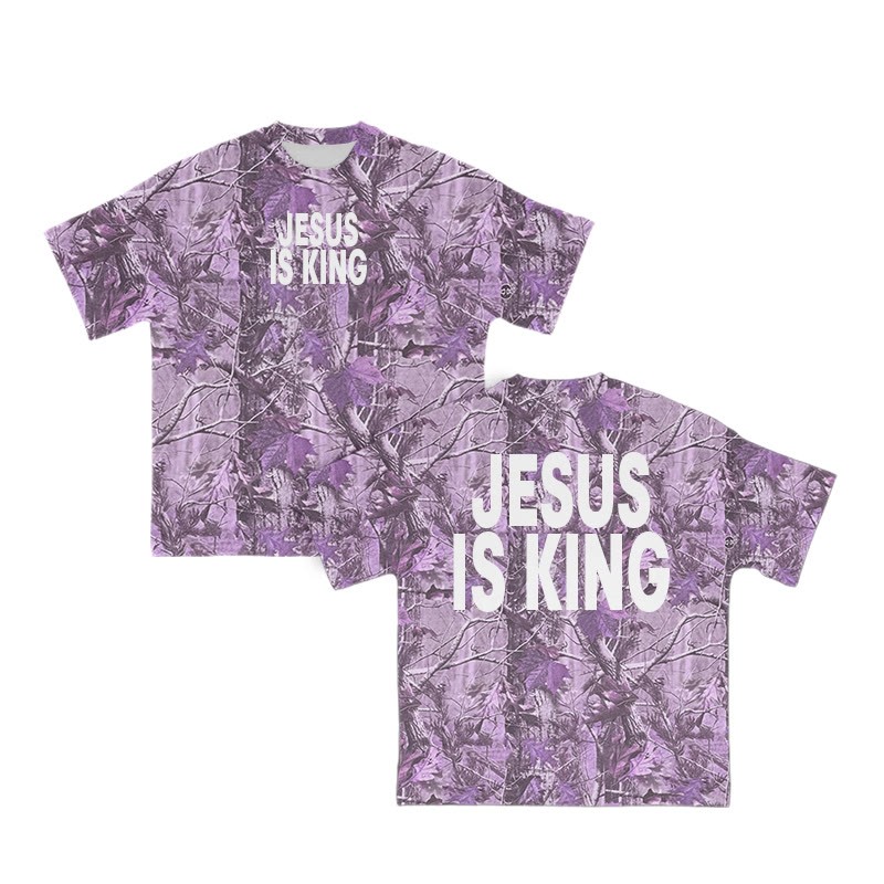 Unisex Jesus Is King Dead Leaves Camouflage Print Short-sleeved T-shirt