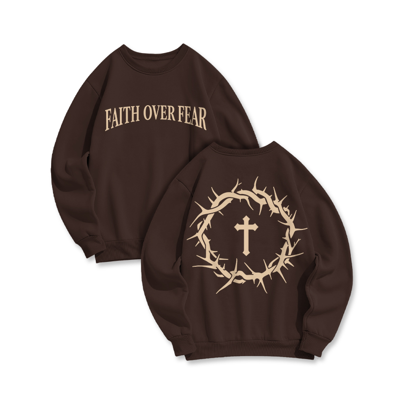 Streetwear Faith Over Fear Round Neck Sweatshirt - Coffee - US16-18(2XL) - image 6