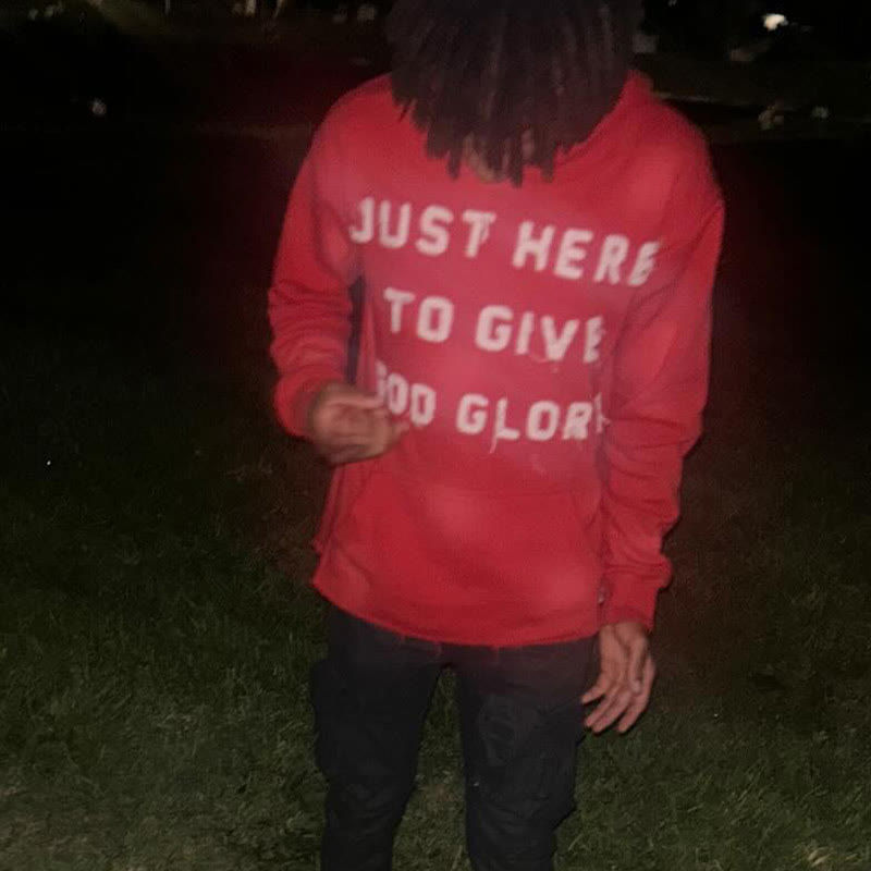 Street Style Just Here To Give God Glory Cross-letter Patch Embroidered Loose Unisex Hoodie