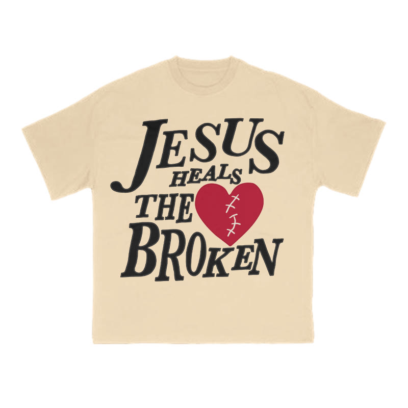 Unisex Jesus Heals The Broken Print T-shirt - Apricot - US16-18(2XL) - image 7