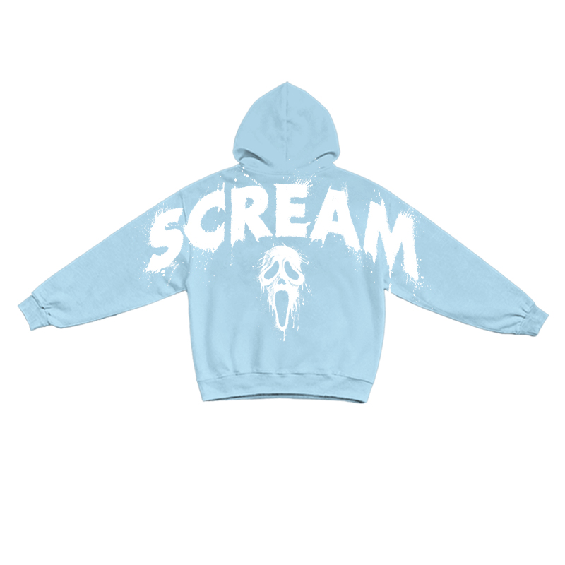 Gothic Scream Mask Graphic Print Hoodie - Blue - US16-18(2XL) - image 7