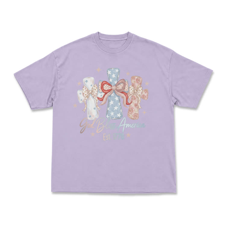Patriotic Bow Graphic God Bless America T-Shirt - Purple - US16-18(2XL) - image 3