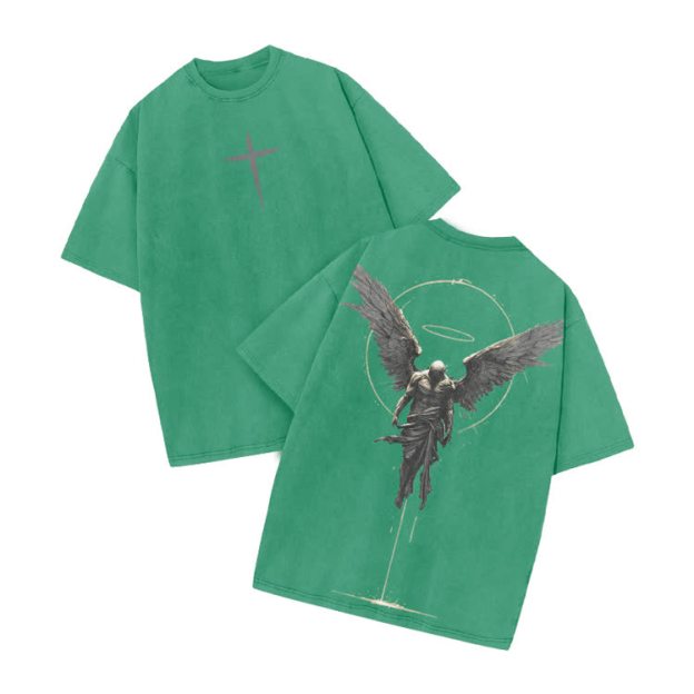 Vintage Angel Halo Graphic Print Acid Washed T-shirt - Green - US20-22(3XL) - image 9