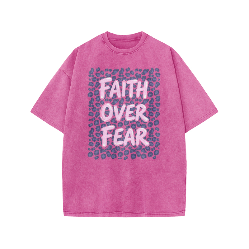 Faith Over Fear Leopard Print Acid Washed T-shirt - Pink - US20-22(3XL) - image 8