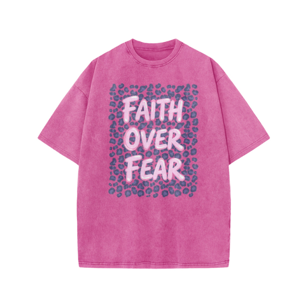 Faith Over Fear Leopard Print Acid Washed T-shirt - Pink - US20-22(3XL) - image 8