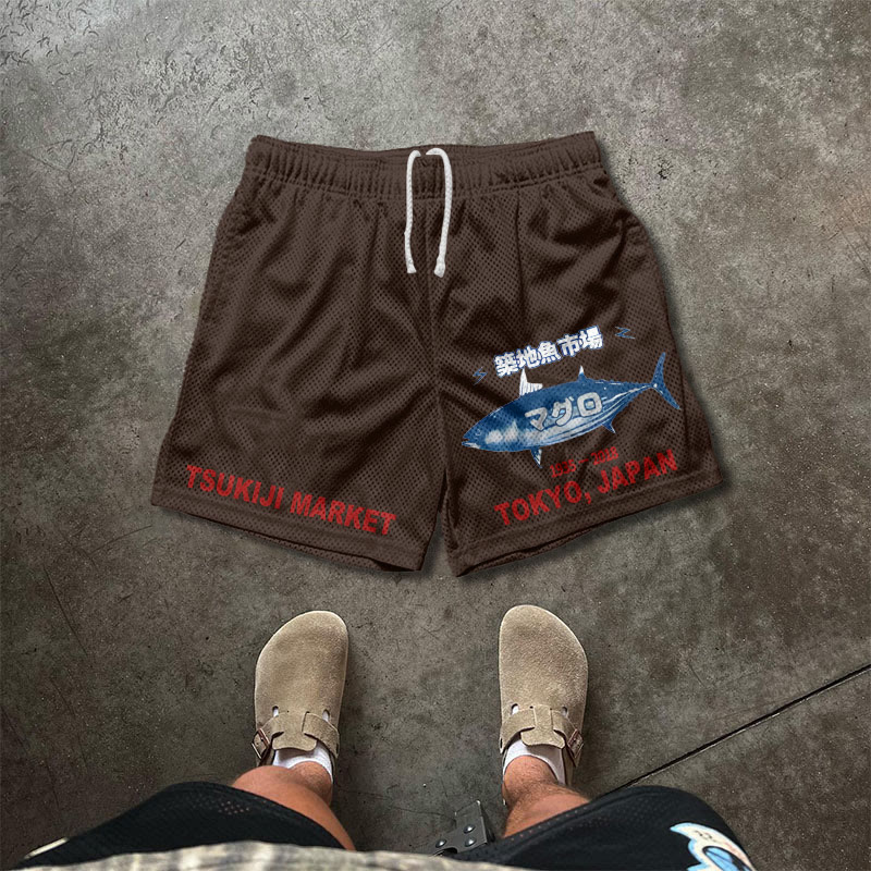 Tsukiji Market Print Causal Mesh Shorts