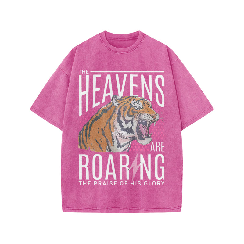 The Heavens Are Roaring The Praise Of His Glory Print Acid Washed T-shirt - Pink - US20-22(3XL) - image 9