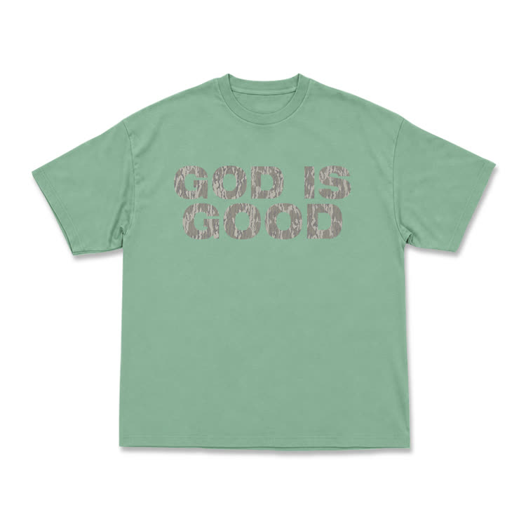 God Is Good Graphic Short Sleeve T-Shirt - Light Green - US16-18(2XL) - image 5