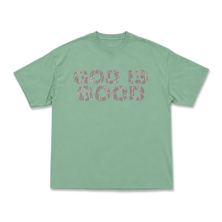 God Is Good Graphic Short Sleeve T-Shirt - Light Green - US16-18(2XL) - image 5
