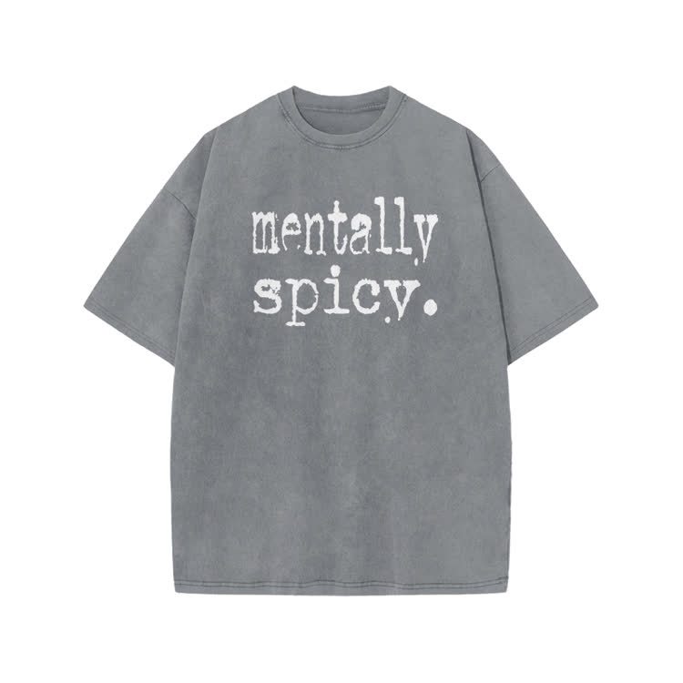 Mentally Spicy Print Acid Washed T-shirt - Grey - US20-22(3XL) - image 3