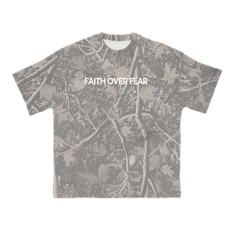 Faith Over Fear Camo Print T-shirt - Khaki - 8XL - image 3