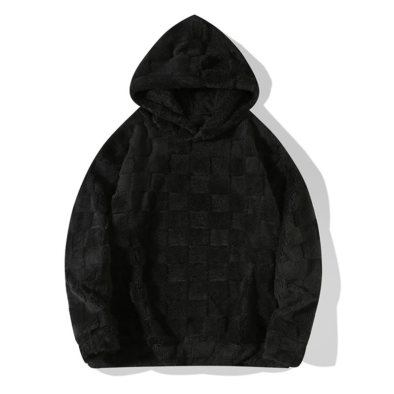 unisex Solid color plaid embossed plush hoodie