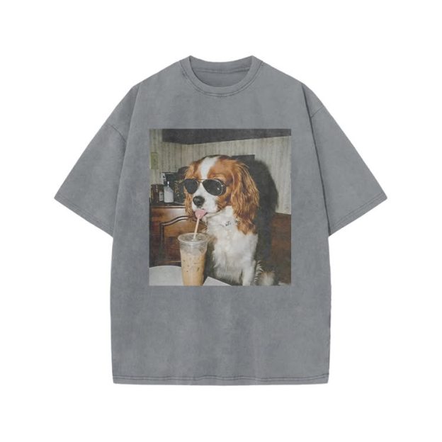 Vintage Iced Coffee Dog Print Acid Washed T-shirt - Grey - US20-22(3XL) - image 9