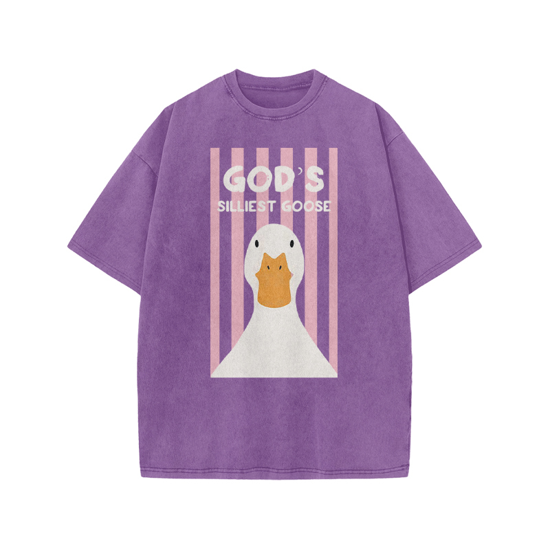 GOD'S SILLIEST GOOSE Print Acid Washed T-shirt - Purple - US20-22(3XL) - image 6